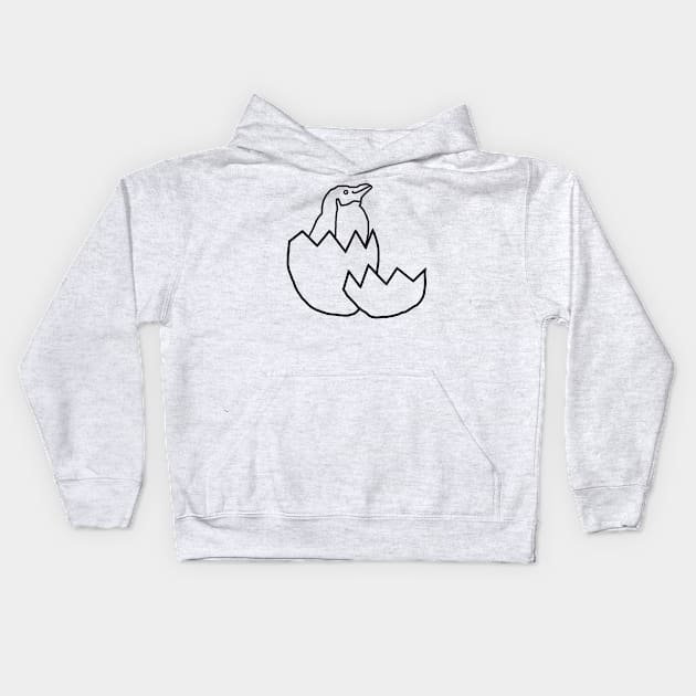 Little Blue Penguin Hatching from Egg Outline Kids Hoodie by ellenhenryart